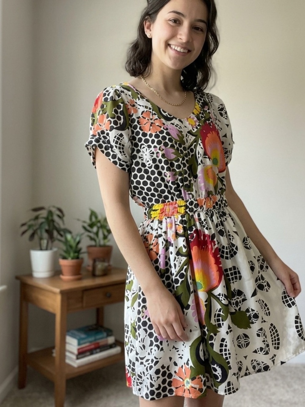 Bar III Black and White Midi Dress